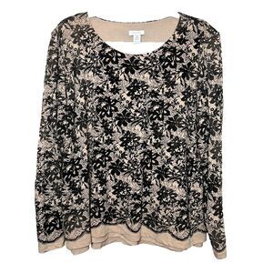 2/$30 Chicos Velvet Burnout Top Size XL Whimsigoth Floral Distressed Grunge